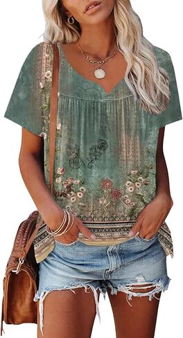 Summer Tops for Women 2024 Trendy Boho Floral Tank Top House Short Sleeve Shirts Loose Fit Basic Casual Dressy Tops in Saudi Arabia