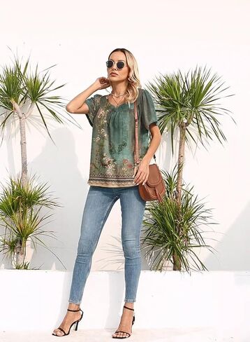Summer Tops for Women 2024 Trendy Boho Floral Tank Top House Short Sleeve Shirts Loose Fit Basic Casual Dressy Tops in Saudi Arabia