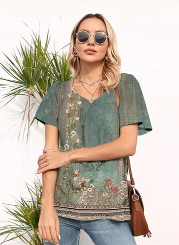Summer Tops for Women 2024 Trendy Boho Floral Tank Top House Short Sleeve Shirts Loose Fit Basic Casual Dressy Tops in Saudi Arabia