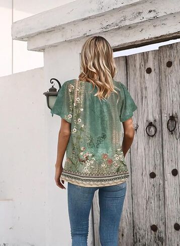 Summer Tops for Women 2024 Trendy Boho Floral Tank Top House Short Sleeve Shirts Loose Fit Basic Casual Dressy Tops in Saudi Arabia