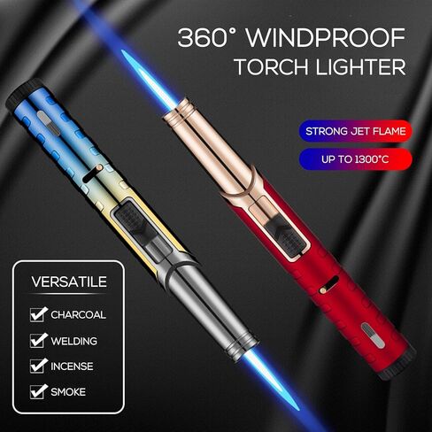 Navpeak Torch Lighter شعلة الطبخ القابلة لإعادة الملء مع قفل أمان، نافذة غاز، للشموع، المطبخ، الشواية الخارجية، الشواء (البوتان غير متضمن) (أسود) in Kuwait