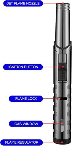 Navpeak Torch Lighter شعلة الطبخ القابلة لإعادة الملء مع قفل أمان، نافذة غاز، للشموع، المطبخ، الشواية الخارجية، الشواء (البوتان غير متضمن) (أسود) in Kuwait