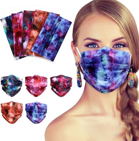 100 Pcs Disposable Face Masks - 3-Layer Breathable Safety Masks,Disposable Masks for Adults Men Women,Holiday Colorful Mask in Saudi Arabia