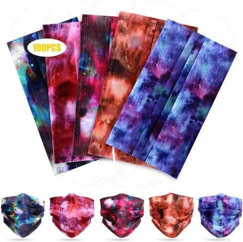 100 Pcs Disposable Face Masks - 3-Layer Breathable Safety Masks,Disposable Masks for Adults Men Women,Holiday Colorful Mask in Saudi Arabia