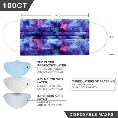 100 Pcs Disposable Face Masks - 3-Layer Breathable Safety Masks,Disposable Masks for Adults Men Women,Holiday Colorful Mask in Saudi Arabia