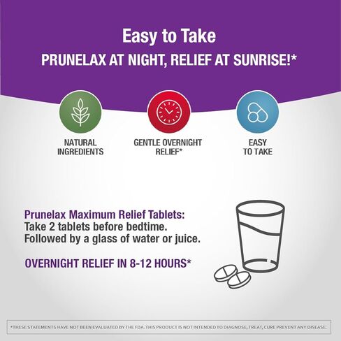 Prunelax Ciruelax Maximum Relief Laxative Tablets with Natural Senna for Occasional Constipation, Senna Extract, Vegan & Gluten-Free, Gentle Overnight Relief - 60ct (Pack of 5) in Saudi Arabia