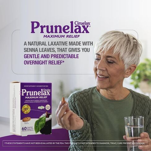 Prunelax Ciruelax Maximum Relief Laxative Tablets with Natural Senna for Occasional Constipation, Senna Extract, Vegan & Gluten-Free, Gentle Overnight Relief - 60ct (Pack of 5) in Saudi Arabia