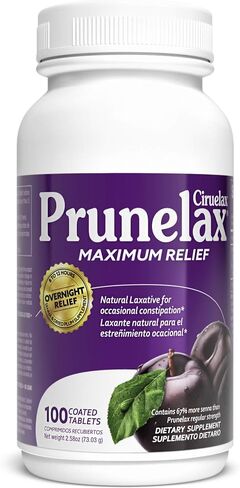 Prunelax Ciruelax Maximum Relief Laxative Tablets with Natural Senna for Occasional Constipation, Senna Extract, Vegan & Gluten-Free, Gentle Overnight Relief - 60ct (Pack of 5) in Saudi Arabia