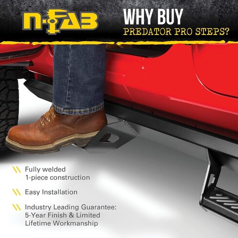 خطوات N-Fab Predator Pro لـ Silverado/Sierra | طول الكابينة، ألومنيوم مقاوم للصدأ، أسود مزخرف | PRC0771QC-TX | يناسب 2007-2013 شيفروليه سيلفرادو/جي إم سي سييرا 1500، 2007-2010 2500 / 3500 كابينة ممتدة in Kuwait