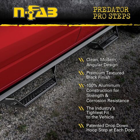 خطوات N-Fab Predator Pro لـ Silverado/Sierra | طول الكابينة، ألومنيوم مقاوم للصدأ، أسود مزخرف | PRC0771QC-TX | يناسب 2007-2013 شيفروليه سيلفرادو/جي إم سي سييرا 1500، 2007-2010 2500 / 3500 كابينة ممتدة in Kuwait