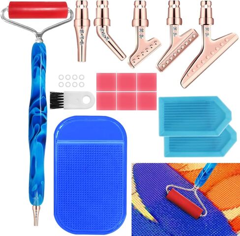 AIFUDA 17 قطعة من مجموعات أقلام اللوحات الفنية الماسية، 45 درجة مريحة 5 قطع من رؤوس الفولاذ المقاوم للصدأ و1 قطعة من أسطوانة الذهب الوردي الأحمر، أدوات إكسسوارات الرسم الفني الماسي 5D لحرف الرسم اليدوية in Kuwait