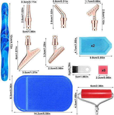 AIFUDA 17 قطعة من مجموعات أقلام اللوحات الفنية الماسية، 45 درجة مريحة 5 قطع من رؤوس الفولاذ المقاوم للصدأ و1 قطعة من أسطوانة الذهب الوردي الأحمر، أدوات إكسسوارات الرسم الفني الماسي 5D لحرف الرسم اليدوية in Kuwait