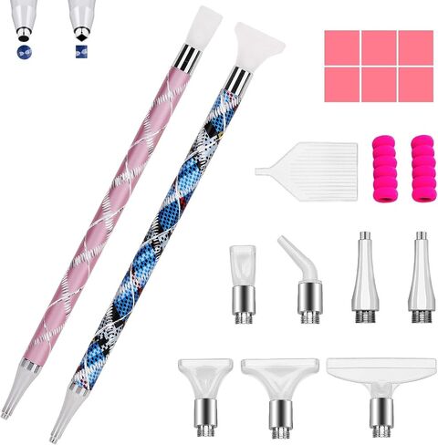 WIFORT 18PCS Diamond Art Painting Pens Kit Square Diamond Art Pen with 7PCS Screw in Tips/6PCS Glue Clay/2PCS Anti-Slip Pen Cover, 5D DIY Rhinestones Point Drill Pen Accessories for Art DIY Craft in Saudi Arabia