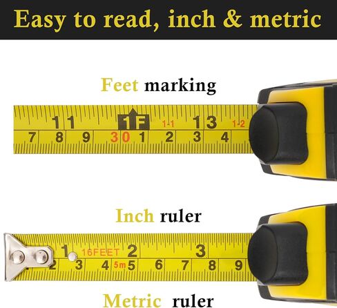 Auto-Lock Measuring Tape, 16-Feet (5M) Dual Side Retractable Tape Measure, Inch/Metric Scale, MID Accuracy, for Electricians, Carpenter, Surveyors and Engineers, with Rubber Protective Casing in Saudi Arabia
