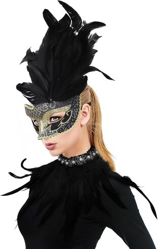 Gothic Feather Choker Collar Cosplay Halloween Costume Face Mask Mardi Gras Neck Wrap Maleficent Raven Witch Costume in Saudi Arabia