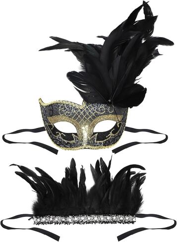 Gothic Feather Choker Collar Cosplay Halloween Costume Face Mask Mardi Gras Neck Wrap Maleficent Raven Witch Costume in Saudi Arabia