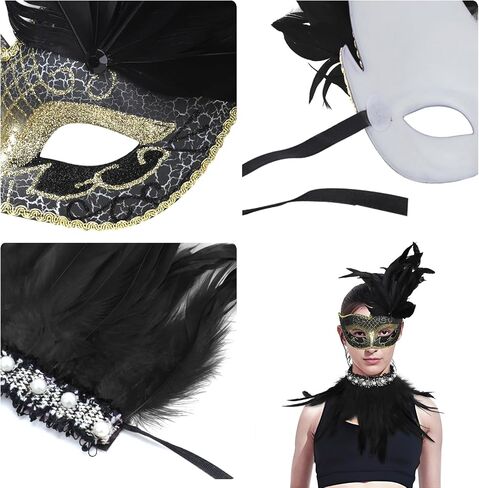 Gothic Feather Choker Collar Cosplay Halloween Costume Face Mask Mardi Gras Neck Wrap Maleficent Raven Witch Costume in Saudi Arabia