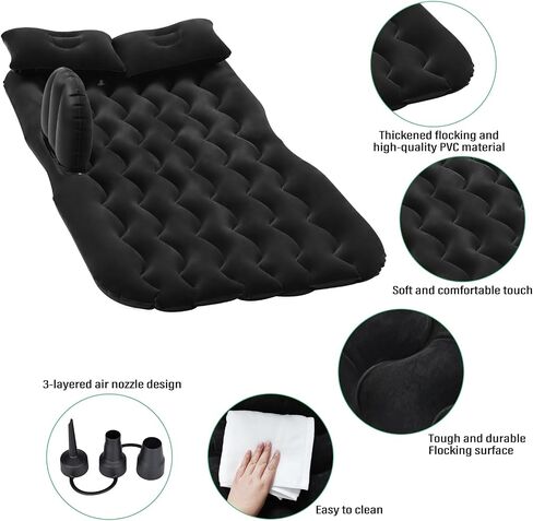 NovelBee Car Inflatable Air Mattress Back Seat Sleeping Bed with Head and One Side Pad for Extra Protection,Portable Sleeping Pad Mattress for Travel Camping in Saudi Arabia