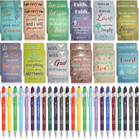 Faccito 48 Pcs Inspirational Gift Set Motivational Mini Notebooks Bible Verse Pen Bible Verses Notepads with Christian Quote Pens Christian Gifts for Women School Office Travel Supplie (Chic Style) in Saudi Arabia
