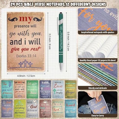 Faccito 48 Pcs Inspirational Gift Set Motivational Mini Notebooks Bible Verse Pen Bible Verses Notepads with Christian Quote Pens Christian Gifts for Women School Office Travel Supplie (Chic Style) in Saudi Arabia