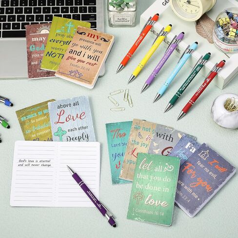 Faccito 48 Pcs Inspirational Gift Set Motivational Mini Notebooks Bible Verse Pen Bible Verses Notepads with Christian Quote Pens Christian Gifts for Women School Office Travel Supplie (Chic Style) in Saudi Arabia