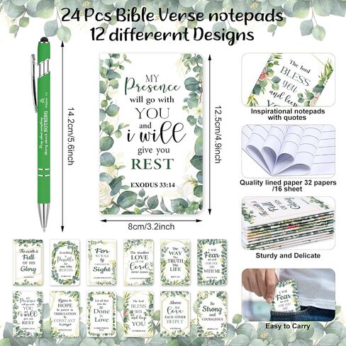 Faccito 48 Pcs Inspirational Gift Set Motivational Mini Notebooks Bible Verse Pen Bible Verses Notepads with Christian Quote Pens Christian Gifts for Women School Office Travel Supplie (Chic Style) in Saudi Arabia
