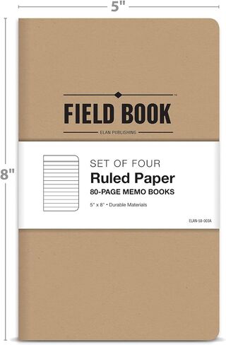 دفتر يوميات/مفكرة ميدانية لشركة Elan Publishing Company - مقاس 5 × 8 بوصة - كرافت - كتاب مذكرات مبطن - حزمة من 4 in Kuwait