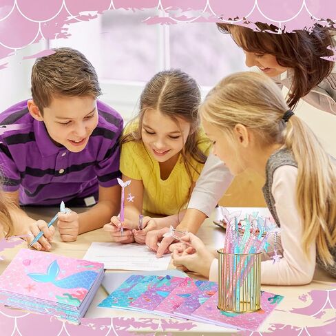 Teling 24 قطعة قلم حورية البحر الأنيق والمفكرة 5 بوصات 12 دفتر ملاحظات لطيف 12 قلم حبر أسود لديكورات أعياد الميلاد، هدايا الحفلات، لوازم المدارس للفتيات والأطفال in Saudi Arabia