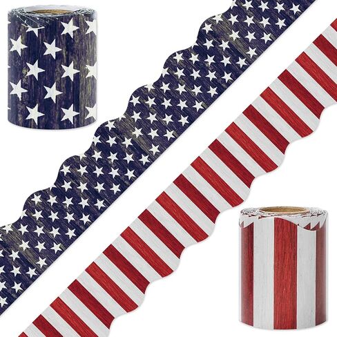 JarThenaAMCS 65.6Ft Patriotic Bulletin Board Border Vintage Stars and Stripes Die Cut Trim Border Roll for 4th of July School Classroom Office Decor, 2 Rolls in Saudi Arabia