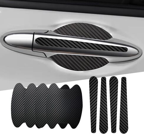 Crynod 8 PCS Car Door Handle Sticker Door Bowl Sticker, Environmentally Friendly Leather Carbon Fiber Pattern Wear-Resistant Film, Self-Adhesive Door Protection Accessories, for Most Models (Black) in Saudi Arabia