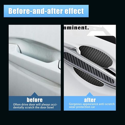 Crynod 8 PCS Car Door Handle Sticker Door Bowl Sticker, Environmentally Friendly Leather Carbon Fiber Pattern Wear-Resistant Film, Self-Adhesive Door Protection Accessories, for Most Models (Black) in Saudi Arabia
