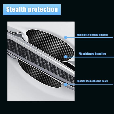 Crynod 8 PCS Car Door Handle Sticker Door Bowl Sticker, Environmentally Friendly Leather Carbon Fiber Pattern Wear-Resistant Film, Self-Adhesive Door Protection Accessories, for Most Models (Black) in Saudi Arabia