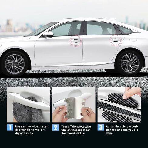 Crynod 8 PCS Car Door Handle Sticker Door Bowl Sticker, Environmentally Friendly Leather Carbon Fiber Pattern Wear-Resistant Film, Self-Adhesive Door Protection Accessories, for Most Models (Black) in Saudi Arabia