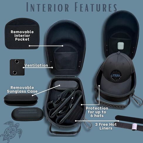 LINKIRK PREMIUM Hard Case, Storage for Baseball Caps with Carrying Handle & Shoulder Strap - This Organizer Holder Protects up to 6 Hats - Perfect for Traveling - 3 FREE hat liners with each case in Saudi Arabia
