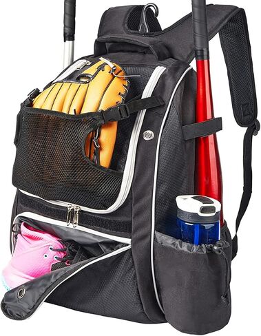 حقيبة ظهر Dotpraise Baseball، حقيبة مضرب بيسبول مع حجرة أحذية ذات فتحات تهوية، ومعدات كرة T-Ball والكرة اللينة، سعة كبيرة تحمل مضربين، وخوذة، وقفازات، ومرابط in Kuwait