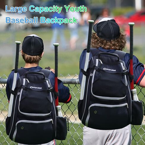 حقيبة ظهر Dotpraise Baseball، حقيبة مضرب بيسبول مع حجرة أحذية ذات فتحات تهوية، ومعدات كرة T-Ball والكرة اللينة، سعة كبيرة تحمل مضربين، وخوذة، وقفازات، ومرابط in Kuwait