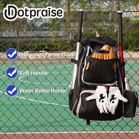 حقيبة ظهر Dotpraise Baseball، حقيبة مضرب بيسبول مع حجرة أحذية ذات فتحات تهوية، ومعدات كرة T-Ball والكرة اللينة، سعة كبيرة تحمل مضربين، وخوذة، وقفازات، ومرابط in Kuwait