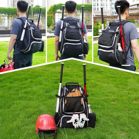 حقيبة ظهر Dotpraise Baseball، حقيبة مضرب بيسبول مع حجرة أحذية ذات فتحات تهوية، ومعدات كرة T-Ball والكرة اللينة، سعة كبيرة تحمل مضربين، وخوذة، وقفازات، ومرابط in Kuwait