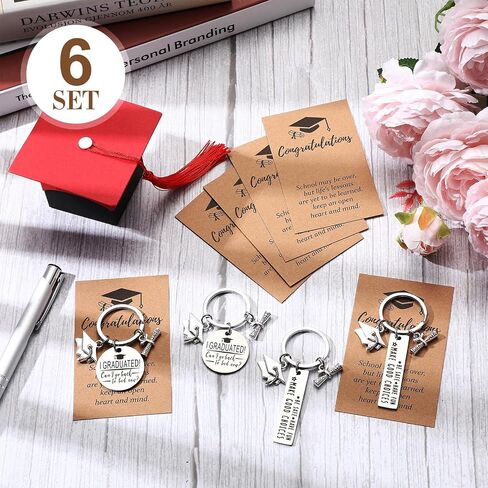 Cunno 12 Pcs Graduation Gifts Keychain 6 Pcs Graduation Key Chains Class of 2024 and 6 Pcs Inspirational Cards Grad Gift for Seniors 2024 High School College Student in Saudi Arabia