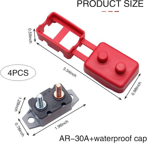 gunhunt 4 Pack Direct Current DC 12V - 24V Automatic Reset Circuit Breaker, Current Overload Protector, with Cover Stud Bolt for Automotive RV Yacht Off-Road Vehicle (30 Amp) in Saudi Arabia