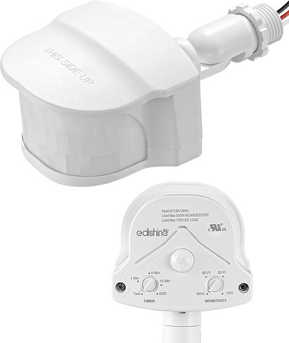 EDISHINE Motion Sensor, 240° & 360° Sensing Angle, Outdoor Motion Sensor 3 Modes, Replacement Motion Sensor, Automatic Dusk to Dawn Motion Sensor, Delay Time & 60FT Detection Range, Black, UL Listed in Kuwait
