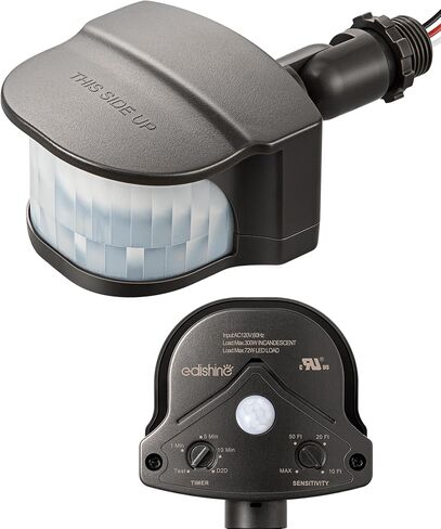 EDISHINE Motion Sensor, 240° & 360° Sensing Angle, Outdoor Motion Sensor 3 Modes, Replacement Motion Sensor, Automatic Dusk to Dawn Motion Sensor, Delay Time & 60FT Detection Range, Black, UL Listed in Saudi Arabia