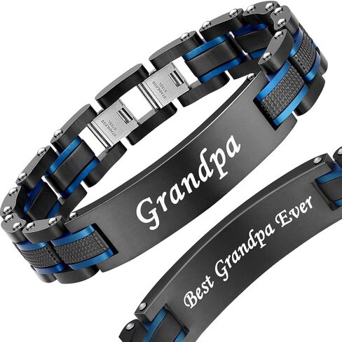 Zillaly Men's Stainless Steel Two-Tone Square Link diamond Bracelet in Black & Blue Ion-Plated Black in Kuwait