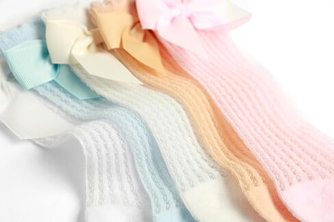 5 Pack Baby Girl Knee High Socks Mesh Breathable Toddler Long Stockings Cute Bow Newborn Cotton Socks in Saudi Arabia