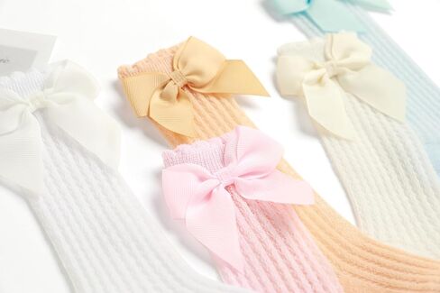 5 Pack Baby Girl Knee High Socks Mesh Breathable Toddler Long Stockings Cute Bow Newborn Cotton Socks in Saudi Arabia