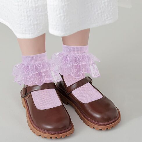 Meeshine Toddler Baby Girls Ruffle Lace Socks Princess Eyelet Frilly Mesh Dress Cotton Ankle Socks for 1-9T Kids 5 Pairs in Saudi Arabia