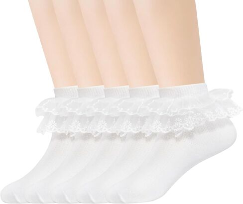 Meeshine Toddler Baby Girls Frilly Lace Socks Ruffle Ankle Cotton Princess Eyelet Dress Socks for 1-8T Kids in Saudi Arabia