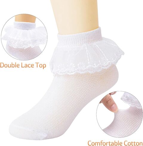 Meeshine Toddler Baby Girls Frilly Lace Socks Ruffle Ankle Cotton Princess Eyelet Dress Socks for 1-8T Kids in Saudi Arabia