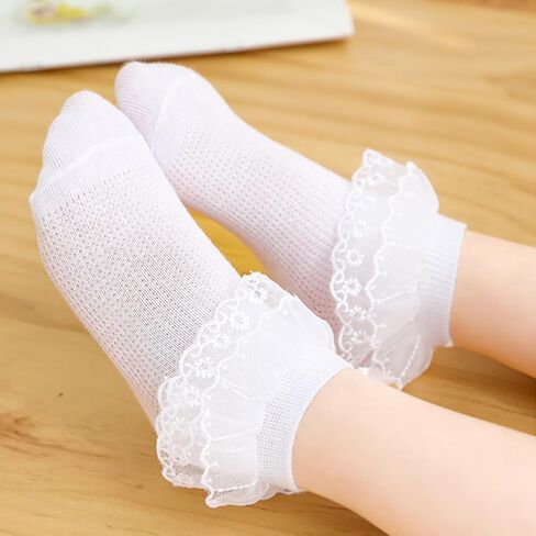 Meeshine Toddler Baby Girls Frilly Lace Socks Ruffle Ankle Cotton Princess Eyelet Dress Socks for 1-8T Kids in Saudi Arabia