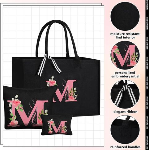 7 Pcs Initial Gifts Sets for Women Initial Tote Bag Monogram Makeup Bag Initial Cup Birthday Gift for Bride Women Mom(Letter M) in Saudi Arabia